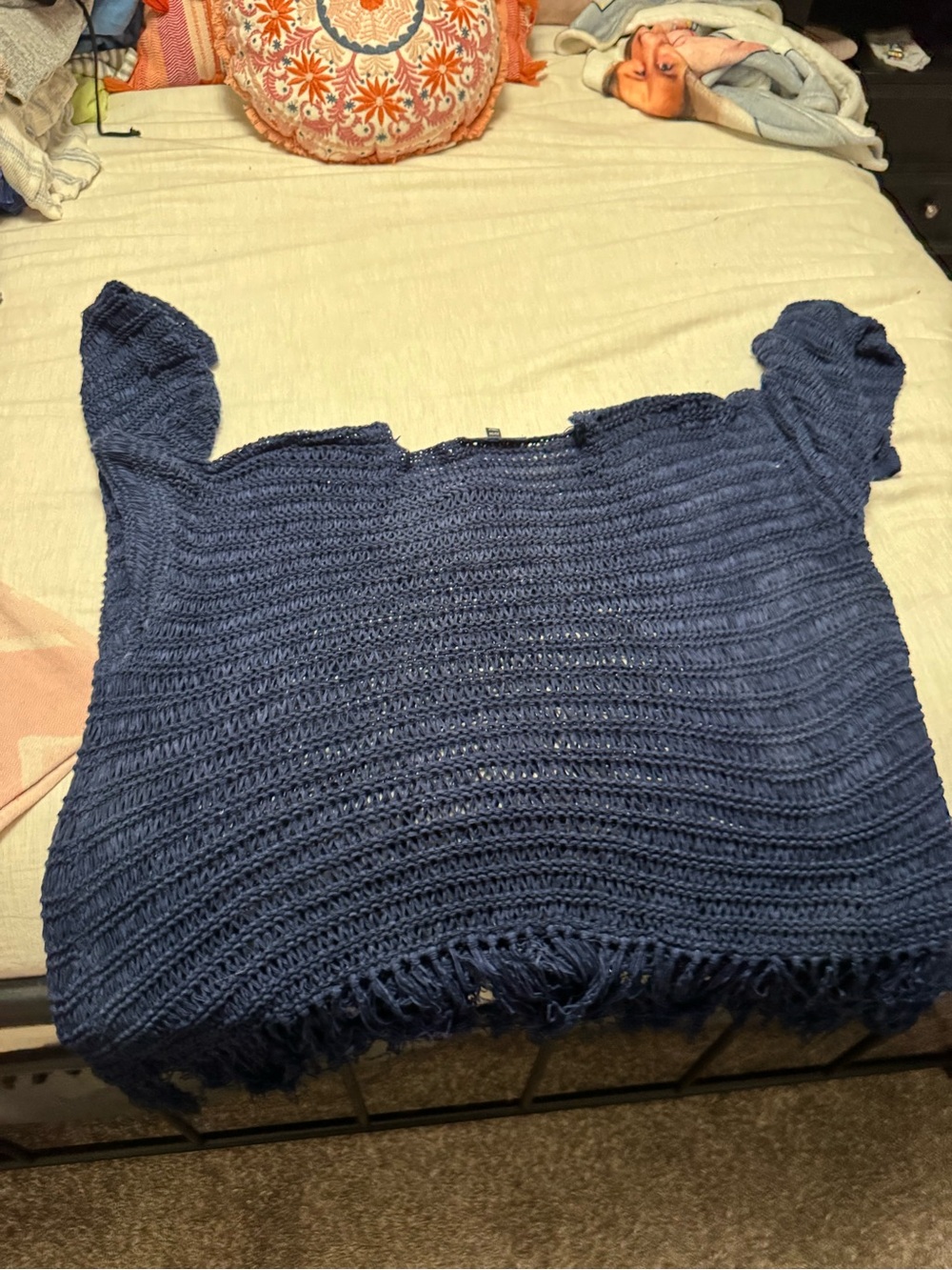 Lane Bryant Deep Navy Fringe Knit Pullover - Picture 4 of 4
